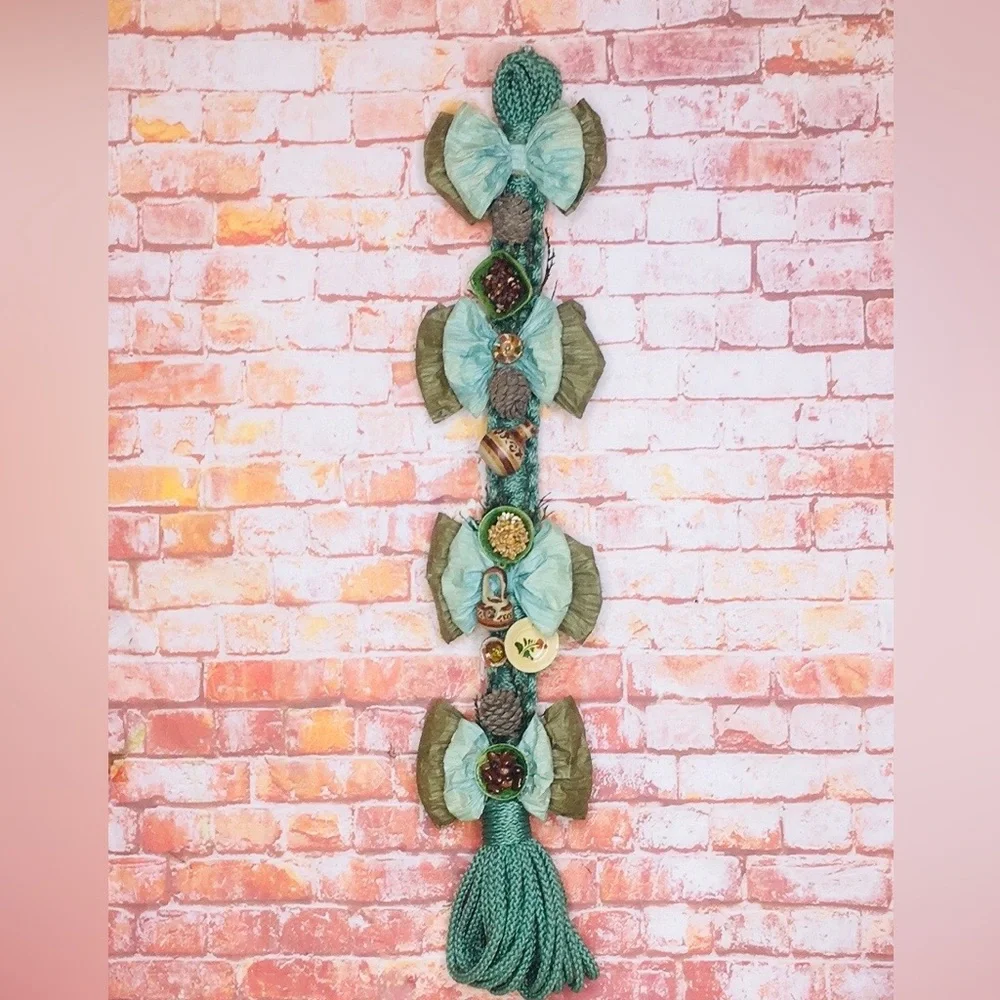 Handcrafted Aqua Tassel Boho Wall Hanging with Bows